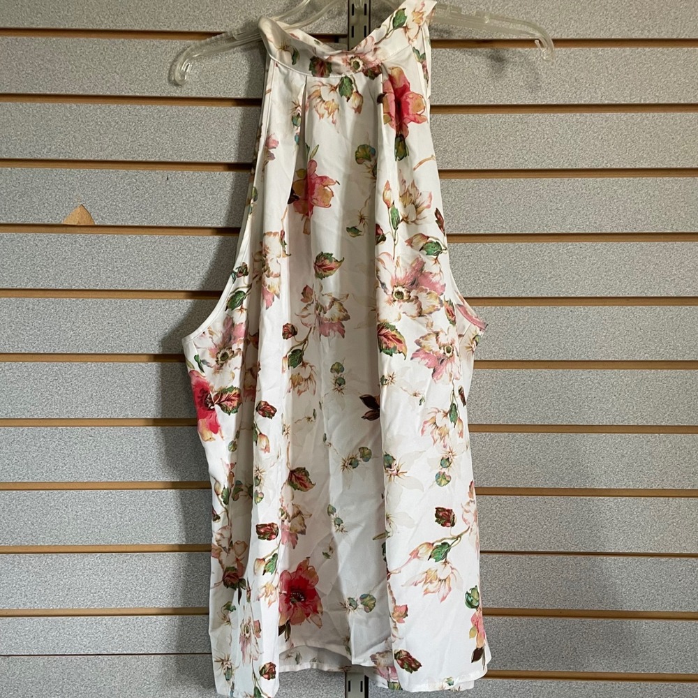 Shein‎ Curve 4XL Floral Halter Top Sleeveless Blouse Tie Neck White Pink